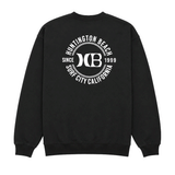 Black crewneck sweatshirt with a white HB back logo on a white background.