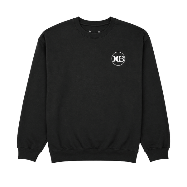 black Huntington Beach crewneck sweatshirt with a small white HB logo on the chest, shown on a white background.