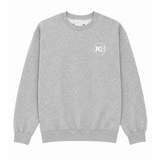 Heather gray Huntington Beach crewneck sweatshirt with a small white HB logo on the chest, shown on a white background.