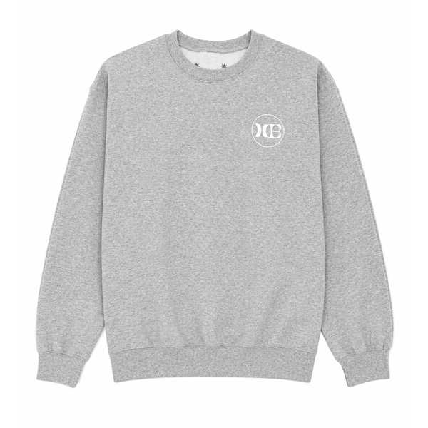 Heather gray Huntington Beach crewneck sweatshirt with a small white HB logo on the chest, shown on a white background.