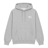 grey Huntington Beach hooded sweatshirt with a small white HB logo on the chest, shown on a white background.
