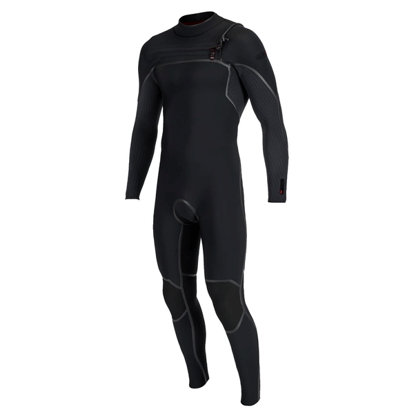 front of black wetsuit on white background