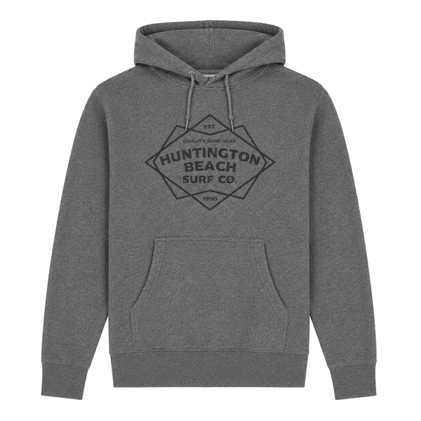 Grey pullover hoodie with black large logo on chest. 