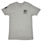 front of grey tshirt with IPD logo and Huntington Surf and Sport logo on the chest