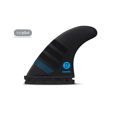 black surf fin with "futures" and "jjf" branding