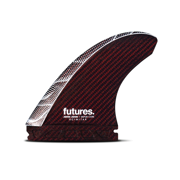 black and red surf fin with "futures" and "john john" branding
