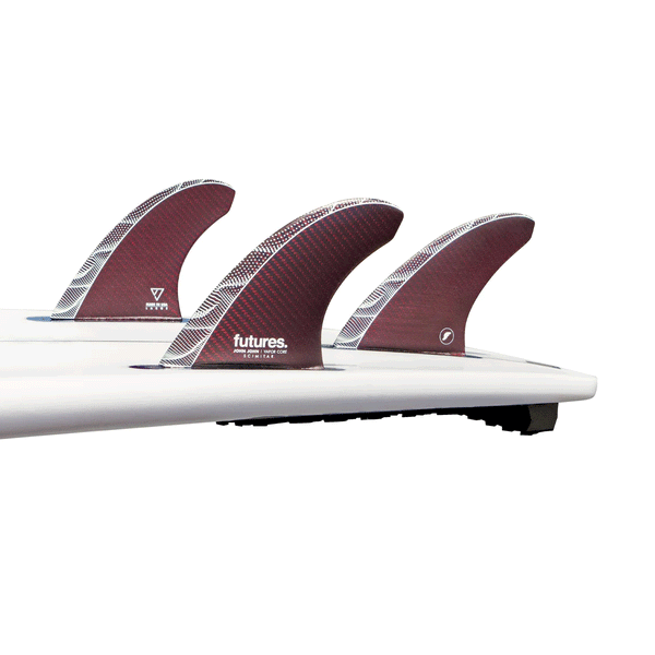 tail of surfboard with 3 surf fin attached