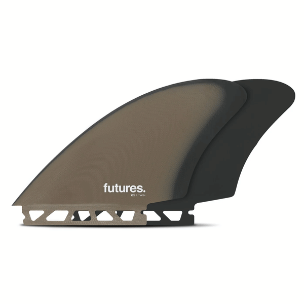 2 brown and black surf fins with "futures" branding