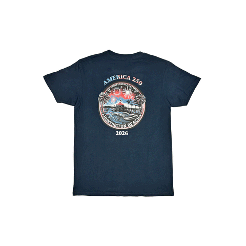 Navy Blue t-shirt with America 250 drawing of the HB Pier 