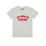 Light gray WSL US Open of Surfing boyfriend-fit T-shirt with red graphic on a white background.