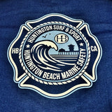 Logo of Huntington Surf & Sport on a blue background