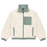 green and beige zip up fleece jacket