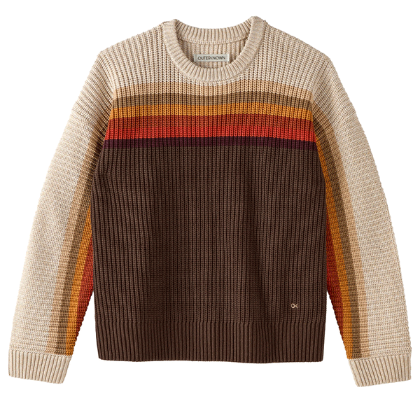 knit sweater with stripes that are different shades of brown