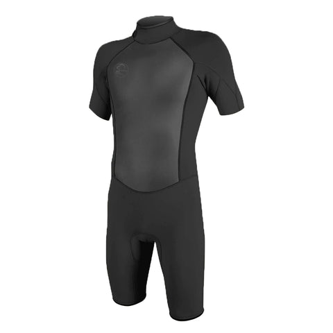 Black wetsuit with short sleeves and legs on a white background