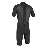 Black wetsuit with short sleeves and legs on a white background