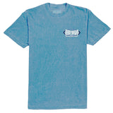Blue t-shirt with a logo on the chest against a white background