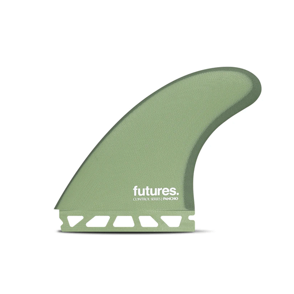 green surf fin with "futures" branding