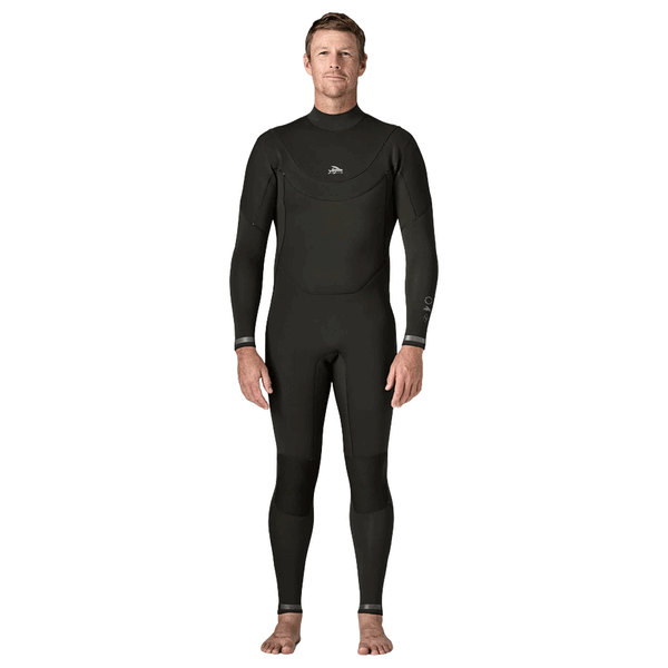front of person wearing a black chest zip wetsuit