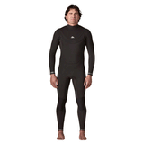 front view of man wearing a black chest zip wetsuit