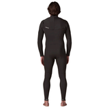 back view of man wearing a black chest zip wetsuit