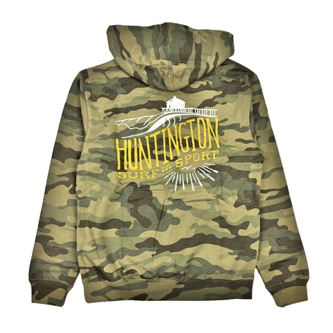 camo hoodie with white and orange logo