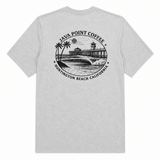 heather grey t shirt with black graphic of HB pier