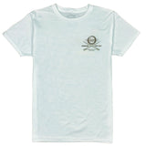 white t shirt with brown logo on chest