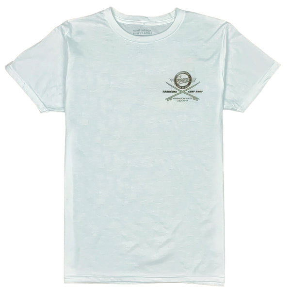 white t shirt with brown logo on chest