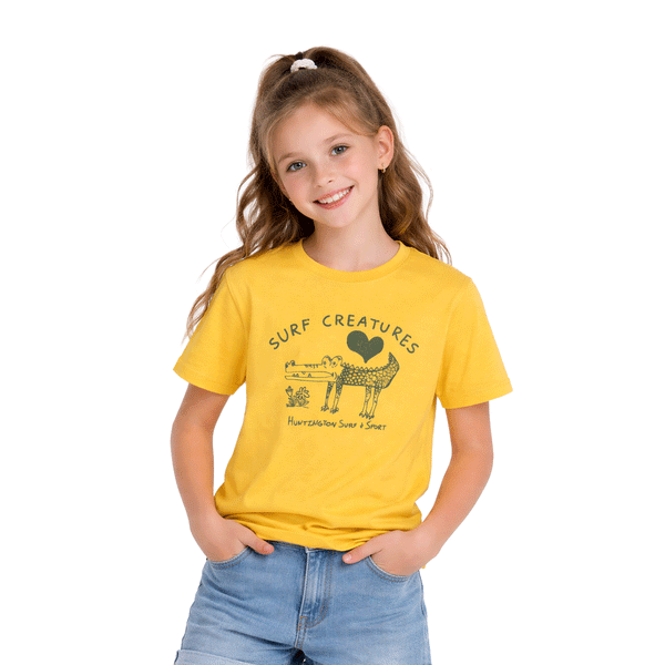 girl wearing yellow t-shirt with white background