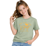 girl wearing green t-shirt with white background