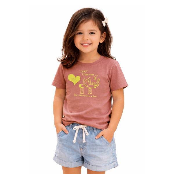 young girl wearing pink shirt with yellow print