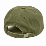 back of green dad hat with adjustable strap