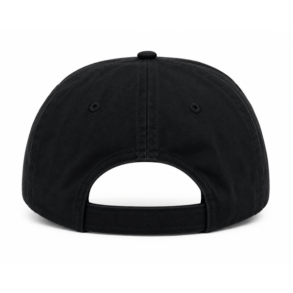 back of black hat with adjustable strap