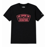 black t-shirt with US Open's Shield logo in red on white background