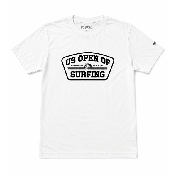 white t shirt with US Open's shield logo in black on white background