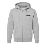 Gray HSS zip-up hoodie with chest logo.