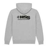 Gray HSS zip-up hoodie with back logo.