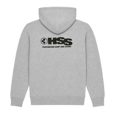 Gray HSS zip-up hoodie with back logo.