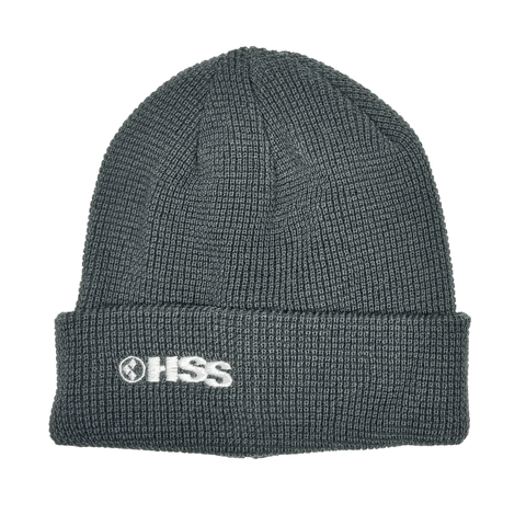 grey cuff beanie with HSS logo in white