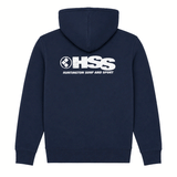 Blue HSS zip-up hoodie with back logo.