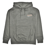 front of grey hoodie with red logo