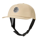 tan hat with chin strap