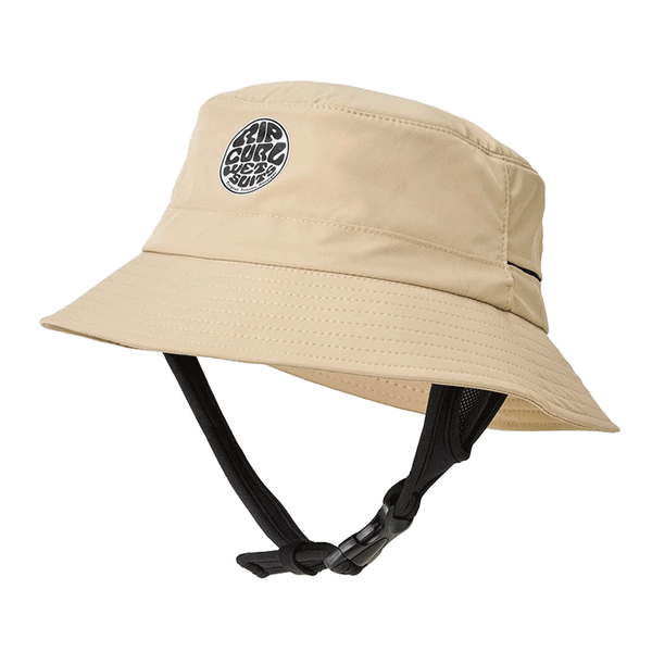 tan bucket hat with chin strap