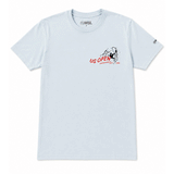 light blue t-shirt with red & black us open logo on chest