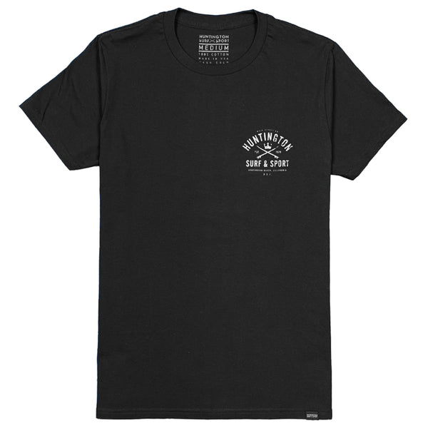 front of tshirt with words huntington suf and sport