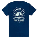back of tshirt with picture of the hb pier and the words huntington surf and sport