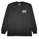 Black long-sleeve shirt with a logo on the chest against a white background