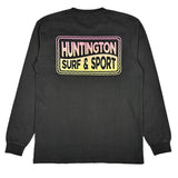 Black long-sleeve shirt with 'Huntington Surf & Sport' logo on a white background