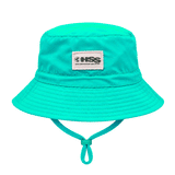teal bucket hat with a white HSS patch logo