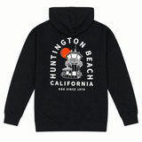 Black hoodie with 'Huntington Beach California' graphic on the back